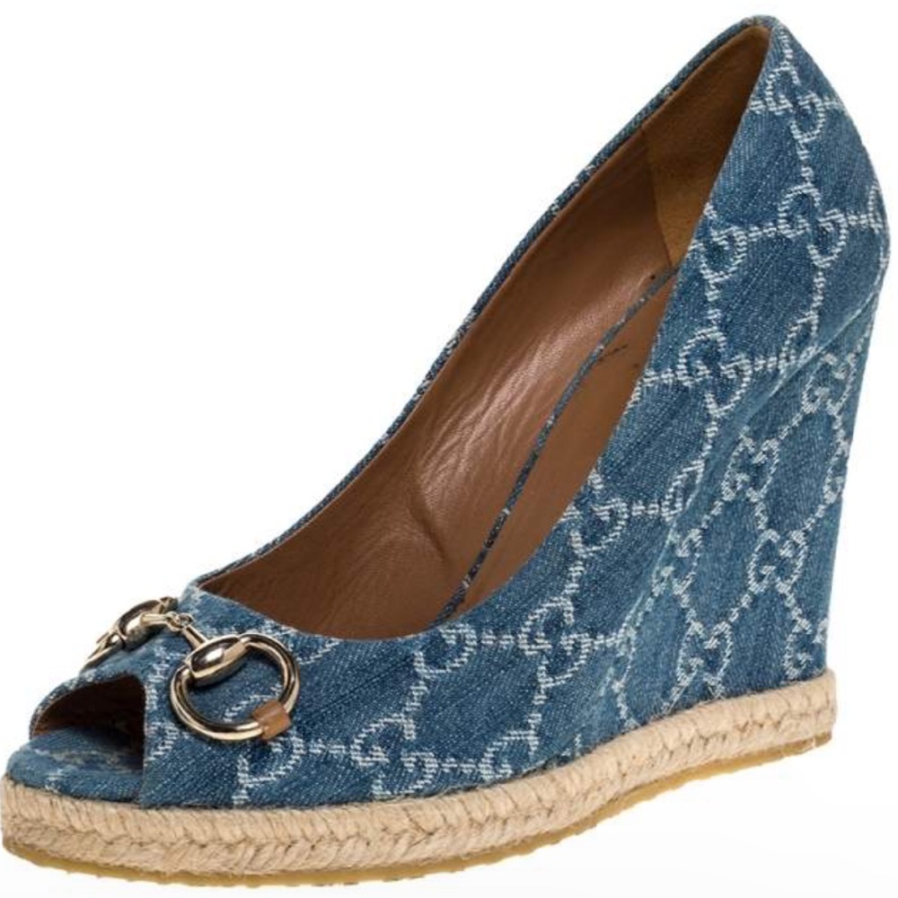 Gucci logo denim wedge Charlotte 39.5